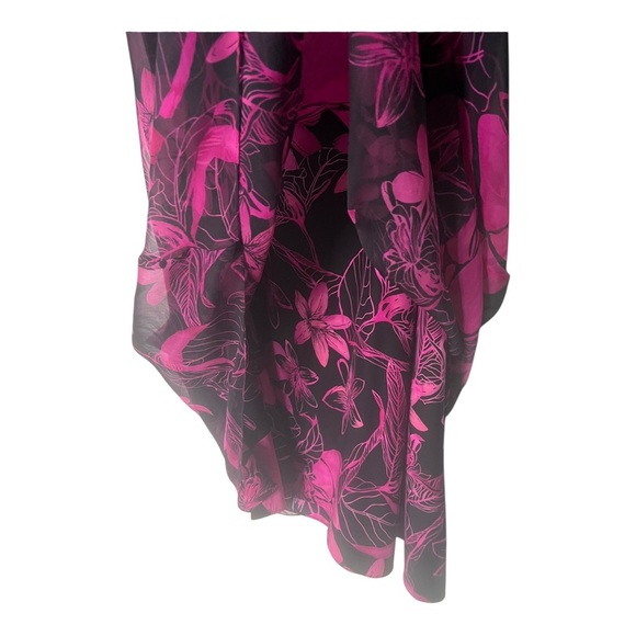 Vintage 100% Silk Skirt Black & Pink Floral Print Size 16 - Picture 3 of 5